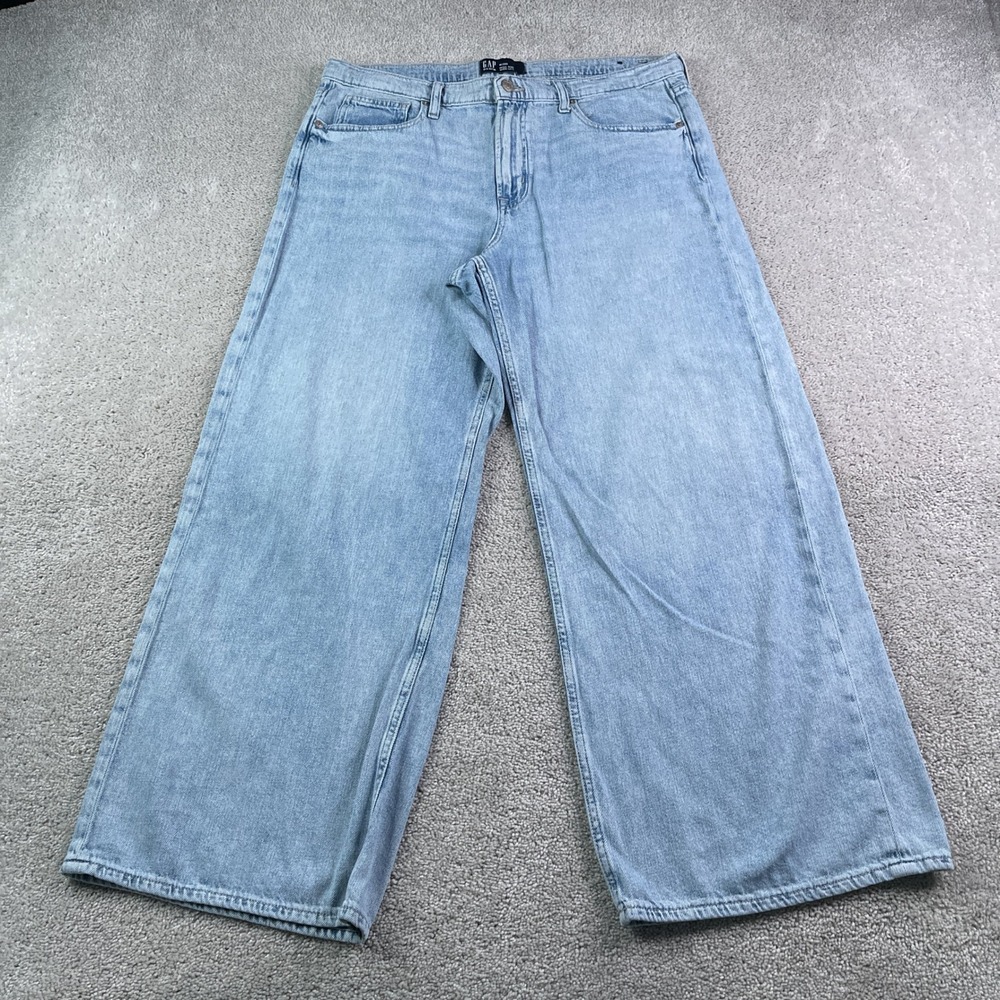 Gap Jeans Womens 16 33 Regular Blue High Rise Wide Leg Light Wash Denim Baggy